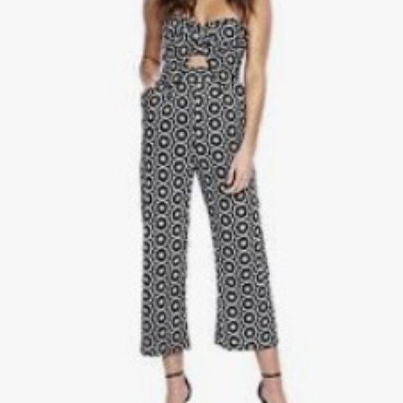 Bardot Twist Black White Floral Strapless Wide Leg Jumpsuit – Size 4 (XS) NWT - Picture 1 of 16
